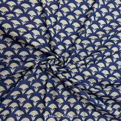 Dark Blue Abstract Printed Cotton Fabric