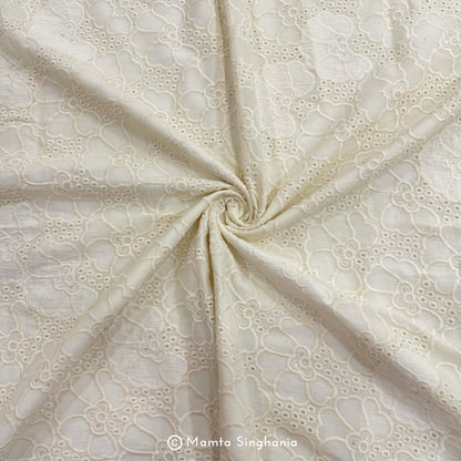 Cream Floral Hakoba Mul Cotton Fabric