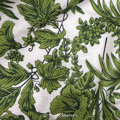 Green Floral Printed Cotton Fabric