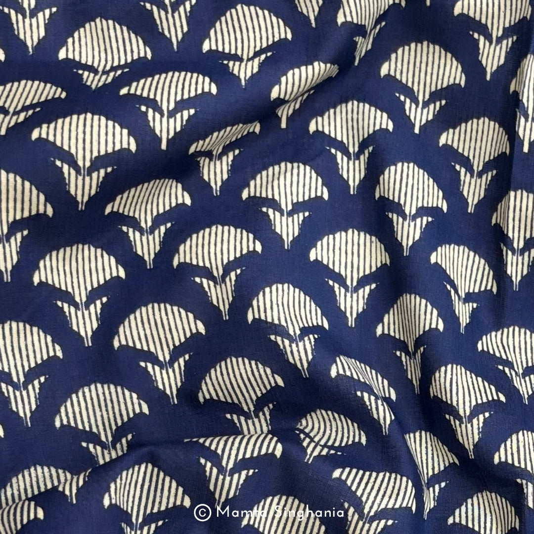 Dark Blue Abstract Printed Cotton Fabric