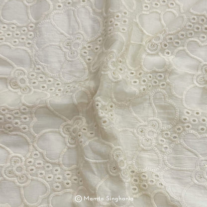 Cream Floral Hakoba Mul Cotton Fabric