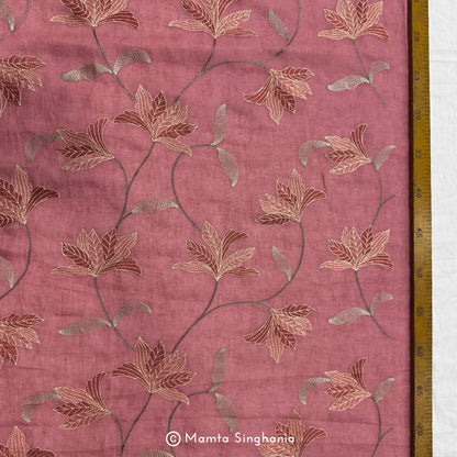 Onion Pink Floral Embroidered Linen Fabric