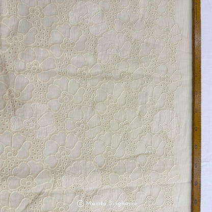 Cream Floral Hakoba Mul Cotton Fabric