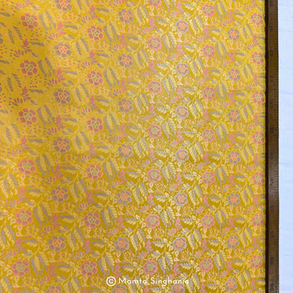 Yellow Floral Banarasi Brocade Katan Silk Fabric