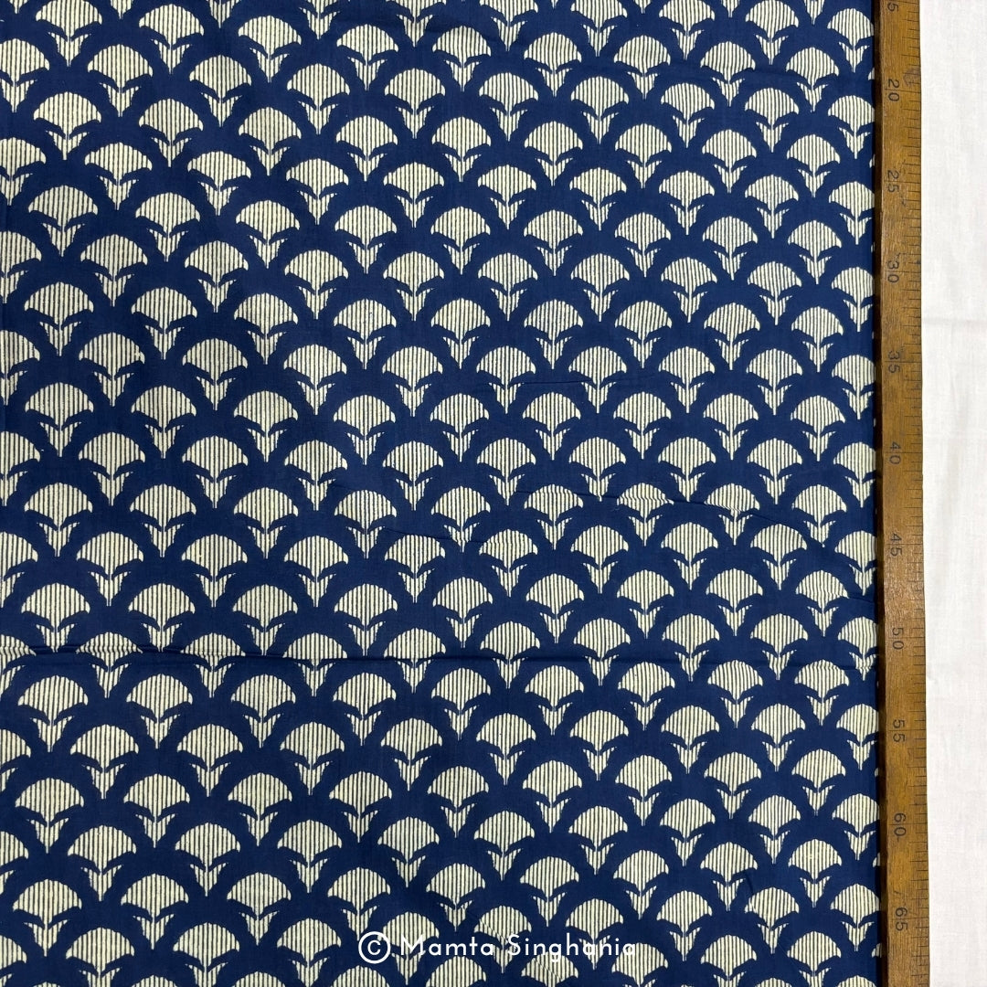 Dark Blue Abstract Printed Cotton Fabric
