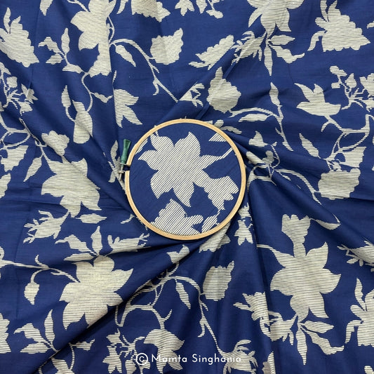 Dark Blue Floral Printed Cotton Fabric