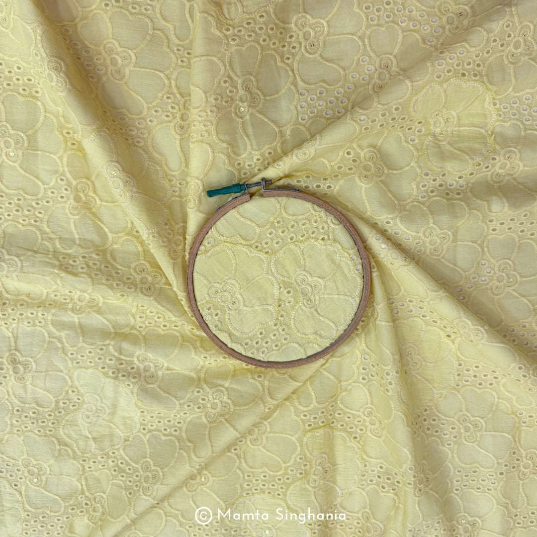 Light Yellow Floral Hakoba Mul Cotton Fabric