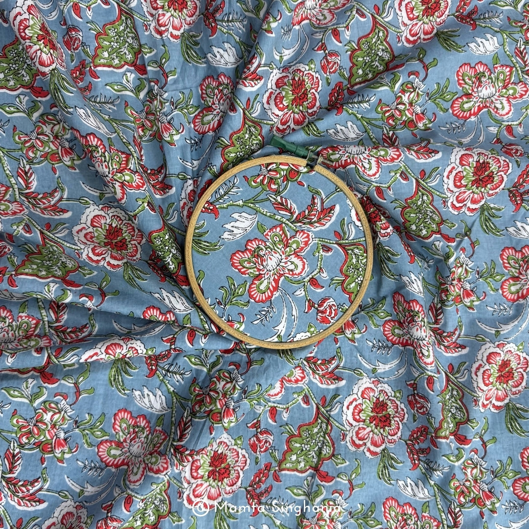 Light Grey Floral Printed Cotton Fabric