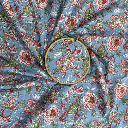 Light Grey Floral Printed Cotton Fabric