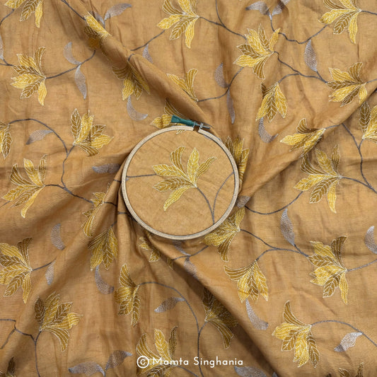Chrome Yellow Floral Embroidered Linen Fabric