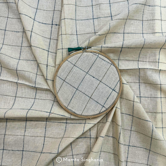 White Checks Handloom Khadi Cotton Fabric