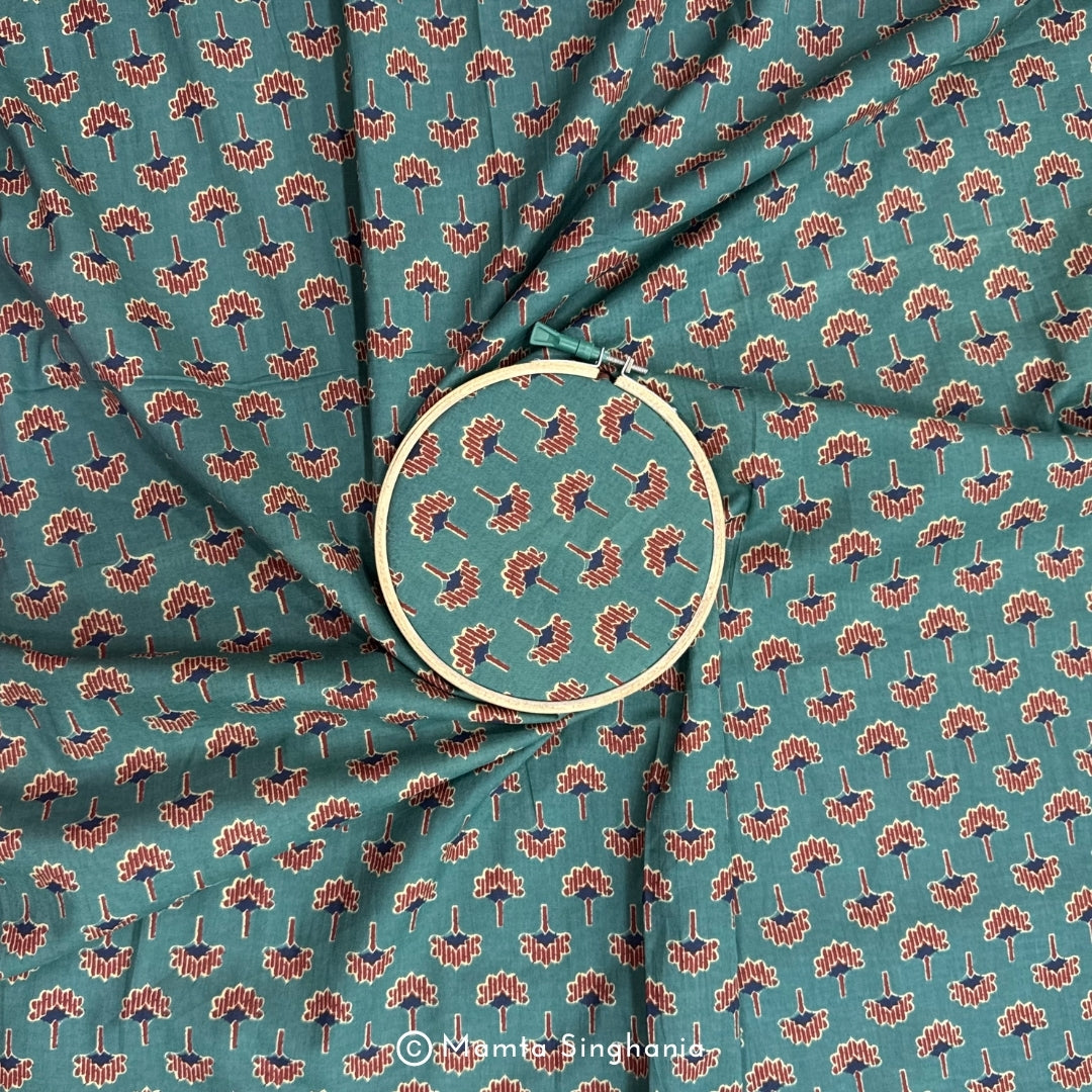 Teal Floral Printed Cotton Fabric