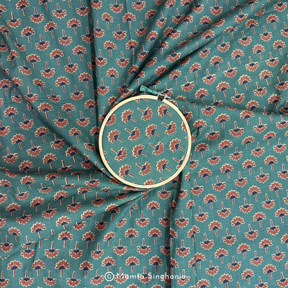 Teal Floral Printed Cotton Fabric