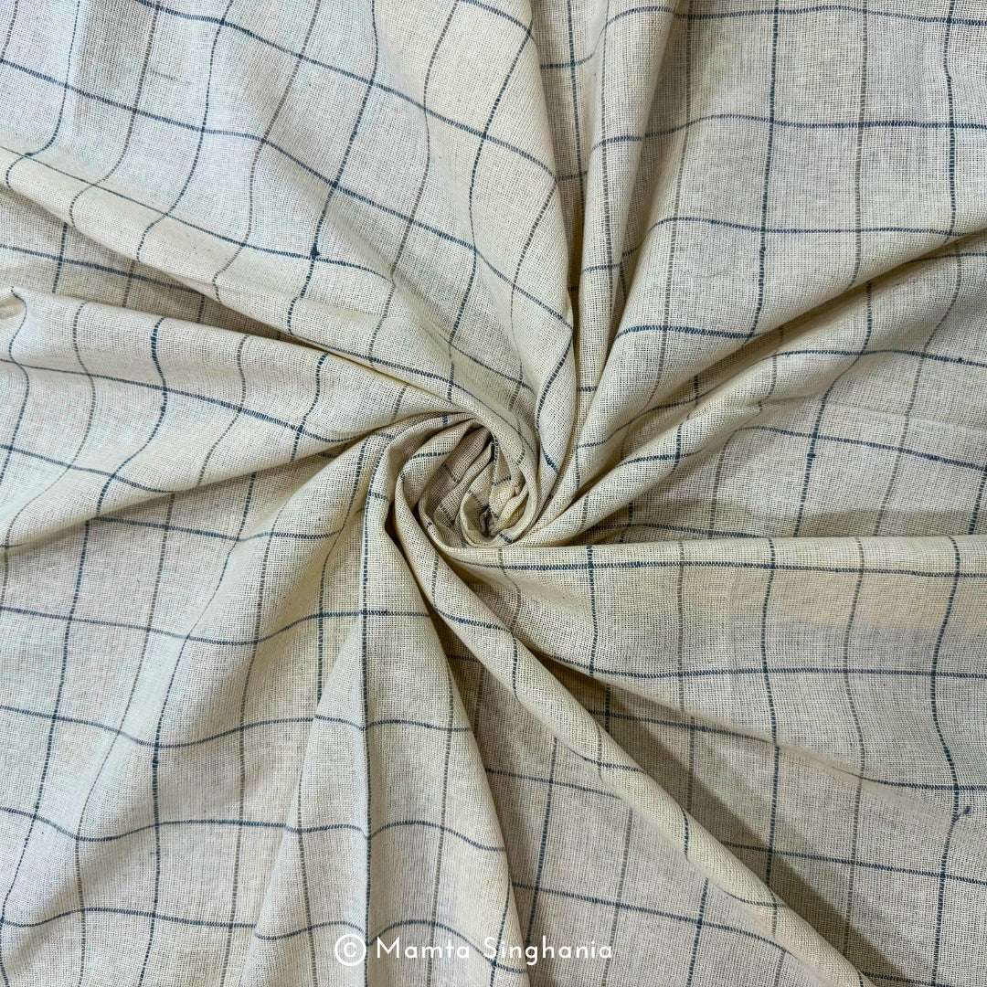 White Checks Handloom Khadi Cotton Fabric