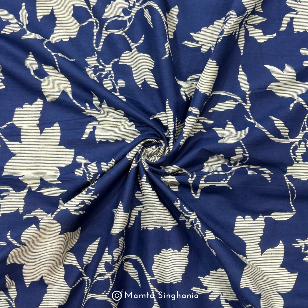 Dark Blue Floral Printed Cotton Fabric