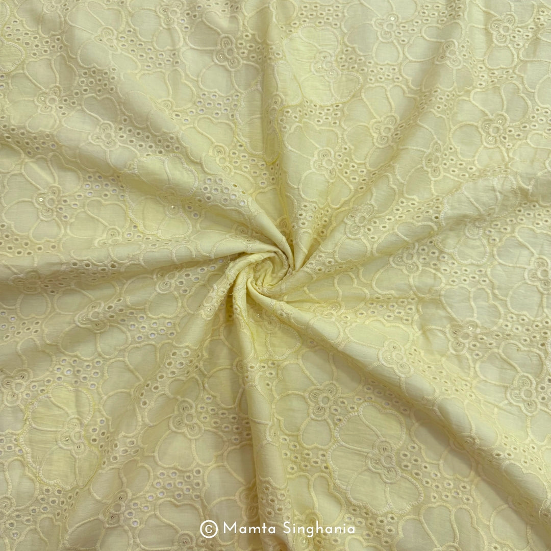 Light Yellow Floral Hakoba Mul Cotton Fabric