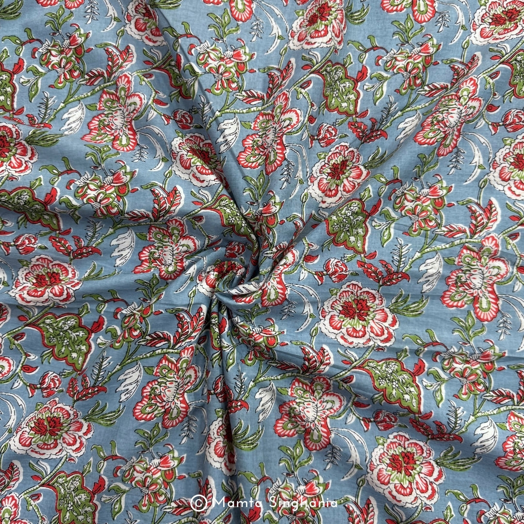 Light Grey Floral Printed Cotton Fabric
