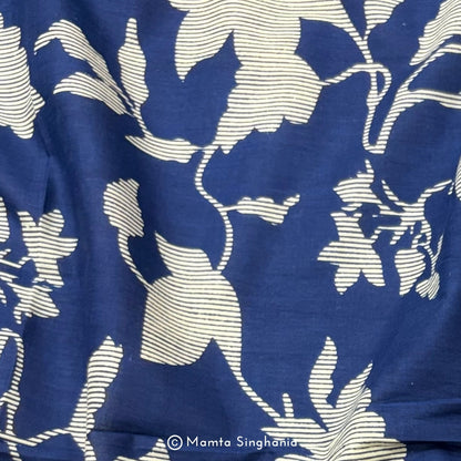 Dark Blue Floral Printed Cotton Fabric