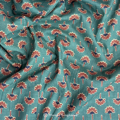Teal Floral Printed Cotton Fabric