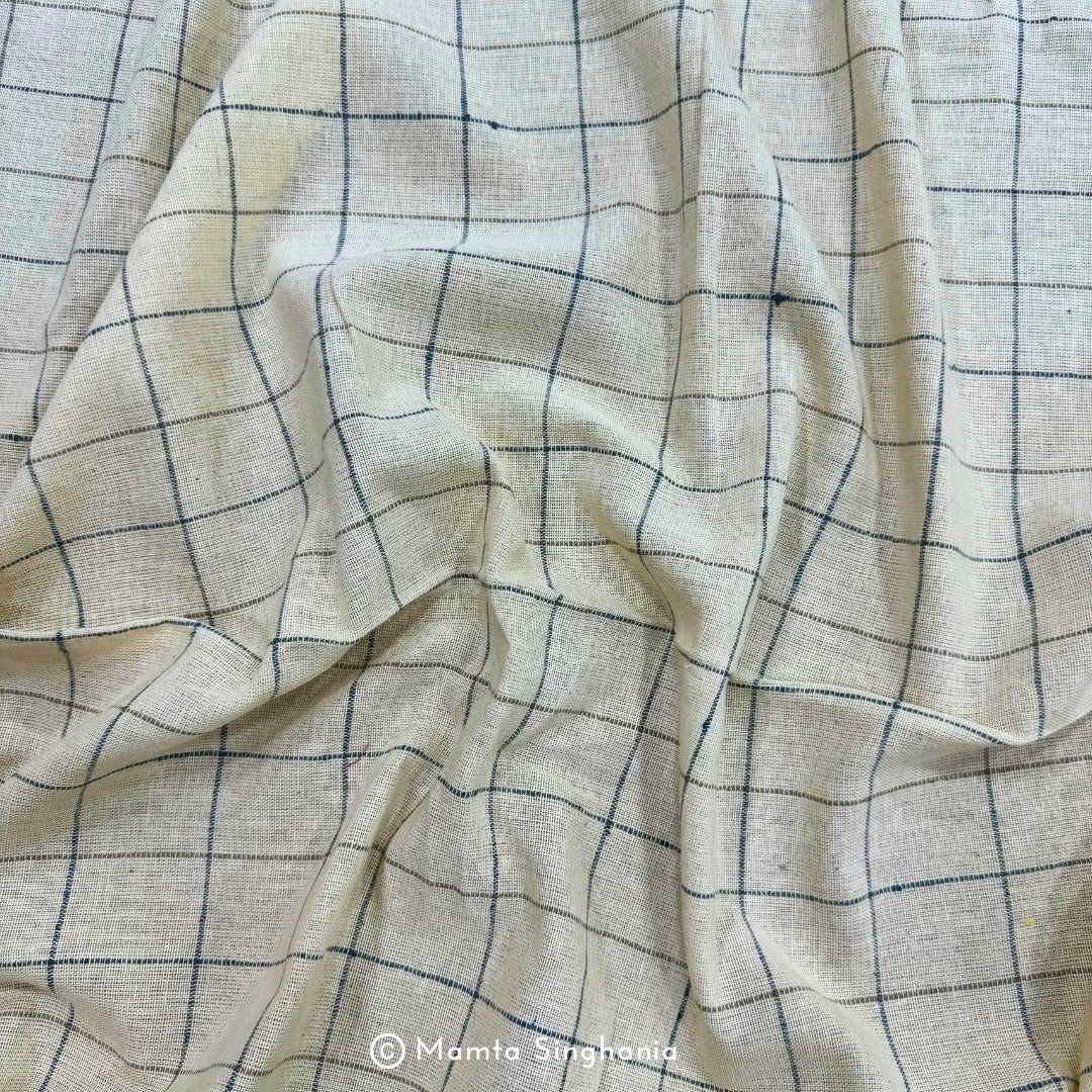 White Checks Handloom Khadi Cotton Fabric