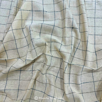 White Checks Handloom Khadi Cotton Fabric