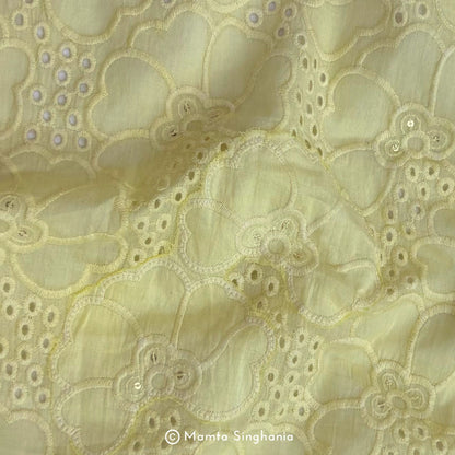 Light Yellow Floral Hakoba Mul Cotton Fabric