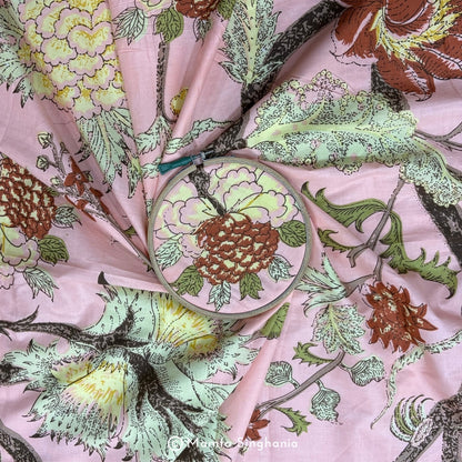 Baby Pink Floral Printed Cotton Fabric