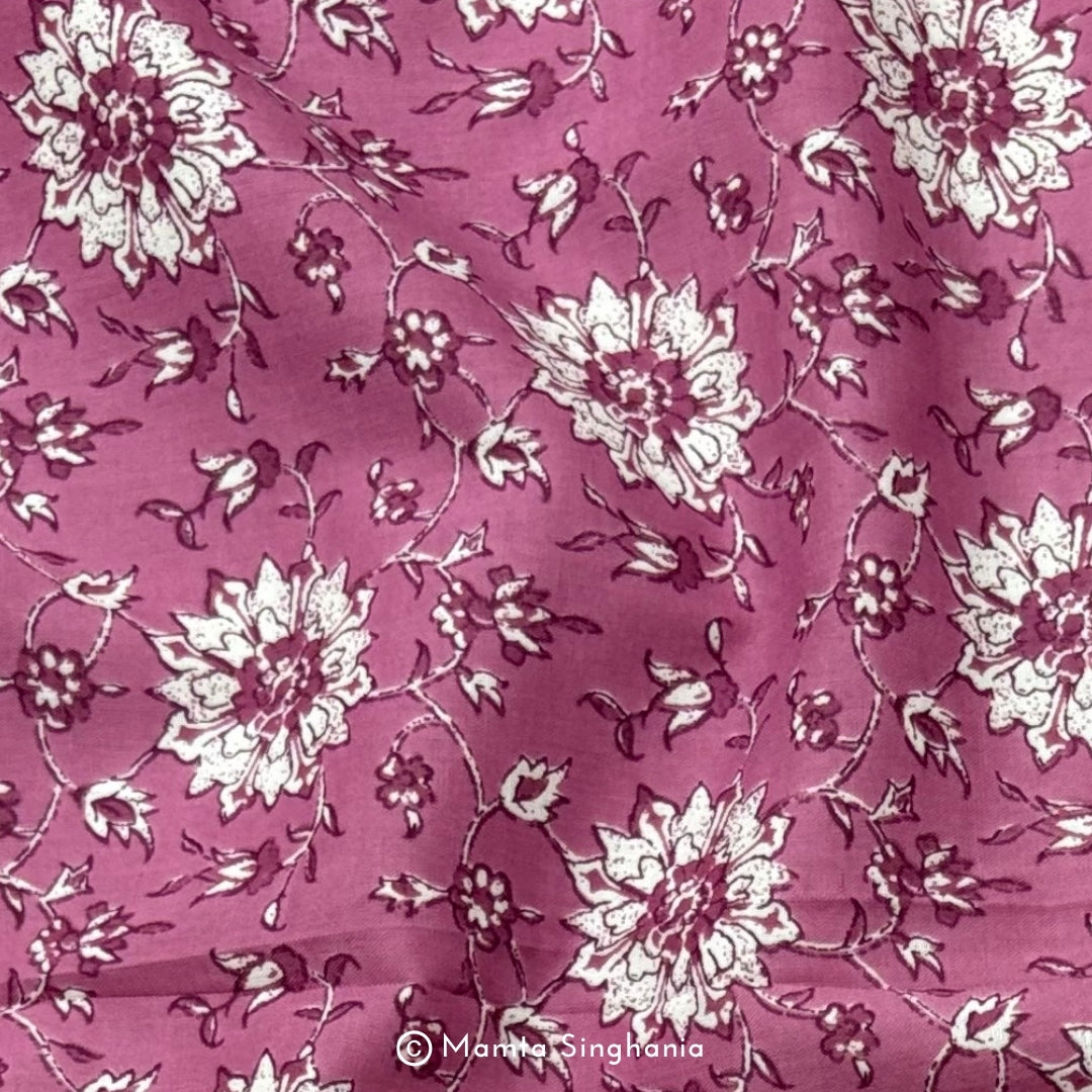 Onion Pink Floral Printed Cotton Fabric