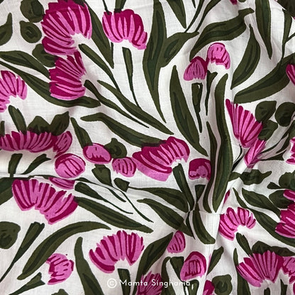 Pink Floral Printed Cotton Fabric
