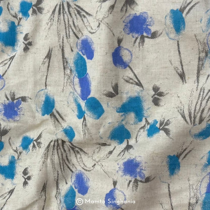 Blue Floral Handloom Cotton Fabric