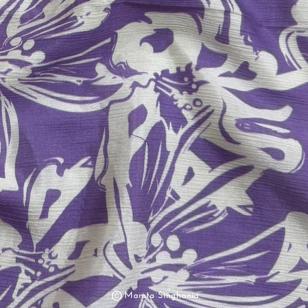 Purple Floral Printed Crush Chiffon Fabric
