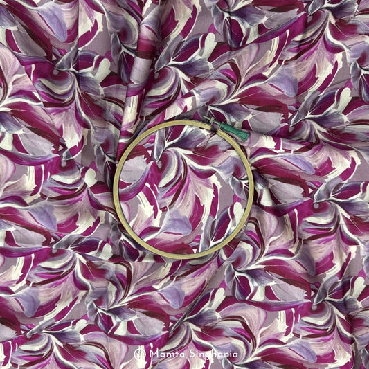 Purple Abstract Printed Modal Satin