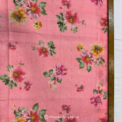 Light Pink Floral Sequins Embroidered Cotton Fabric