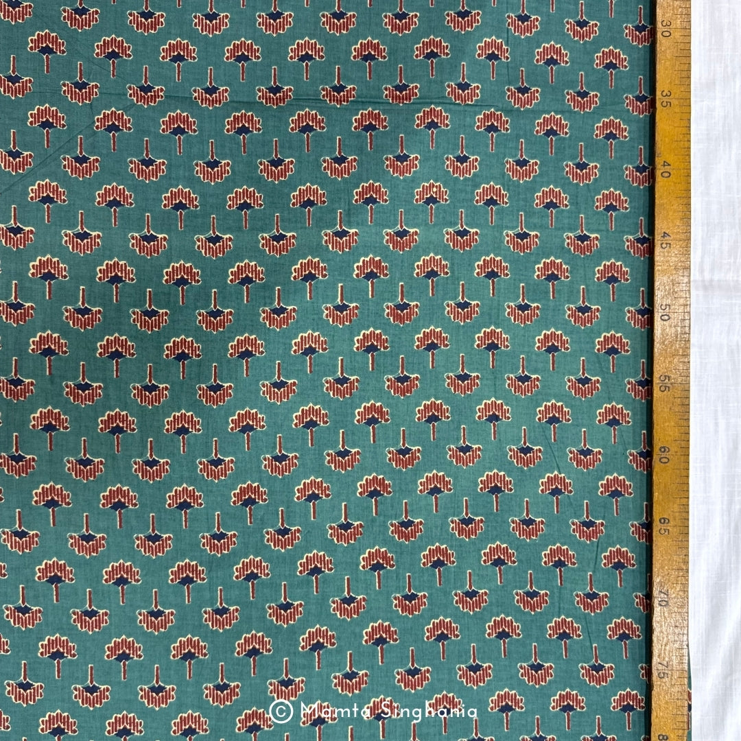 Teal Floral Printed Cotton Fabric