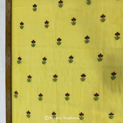 Yellow Floral Embroidered Chanderi Fabric