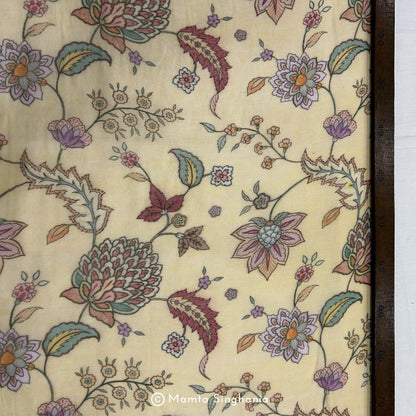 Yellow Floral Pichwai Printed Mul Chanderi Fabric