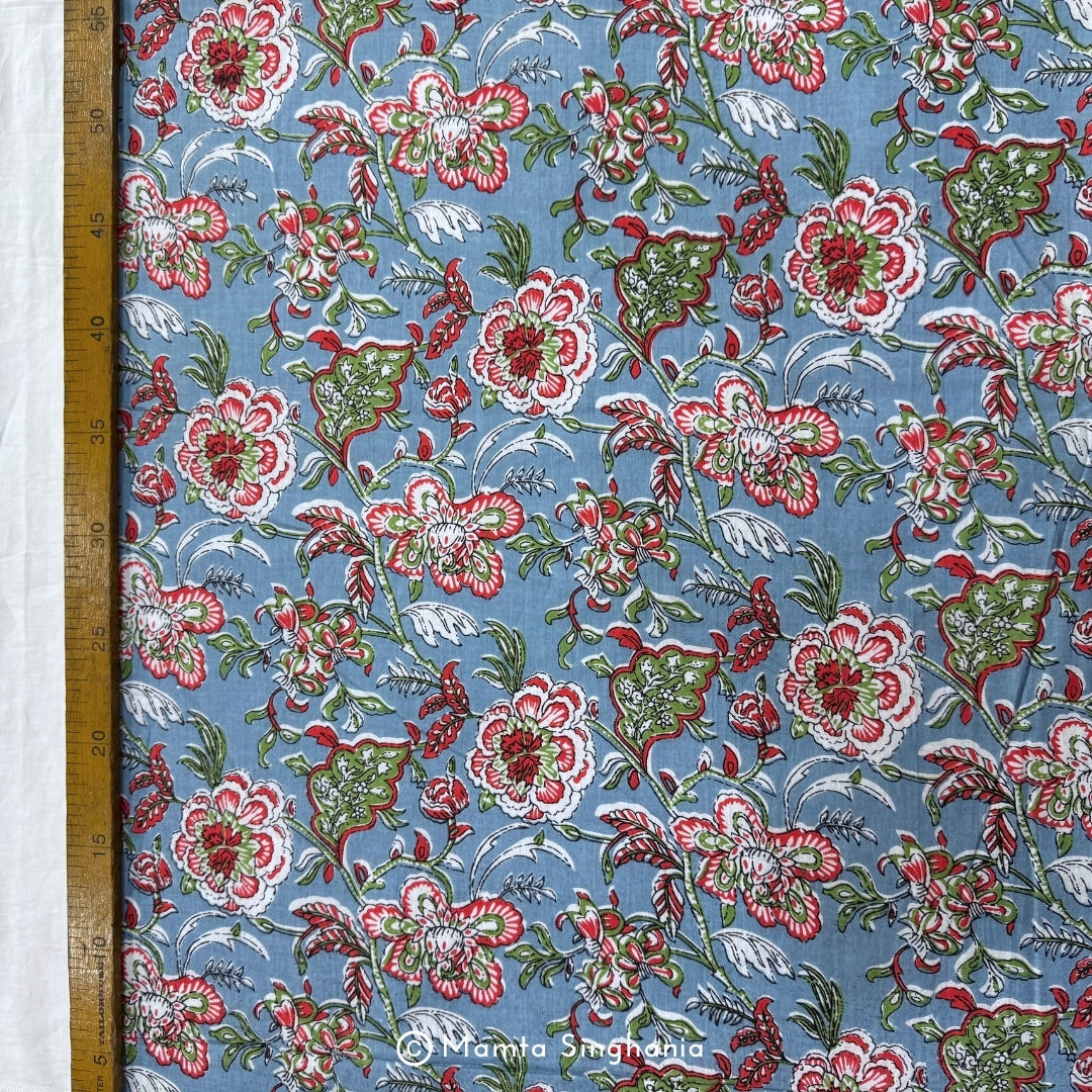 Light Grey Floral Printed Cotton Fabric