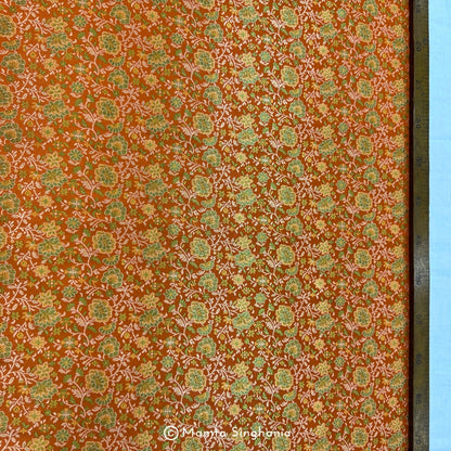 Orange Floral Banarasi Brocade Katan Silk Fabric