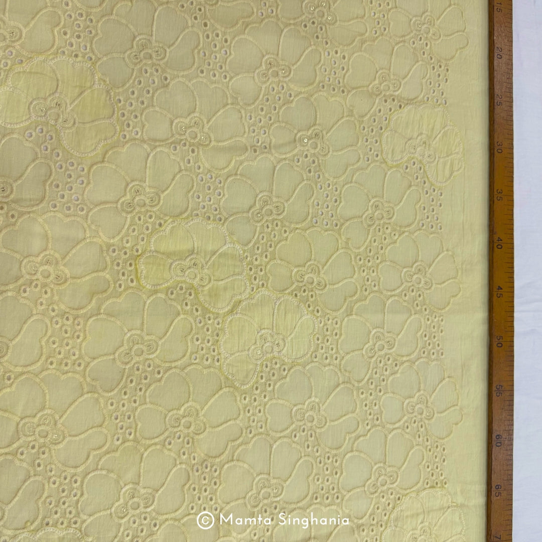 Light Yellow Floral Hakoba Mul Cotton Fabric