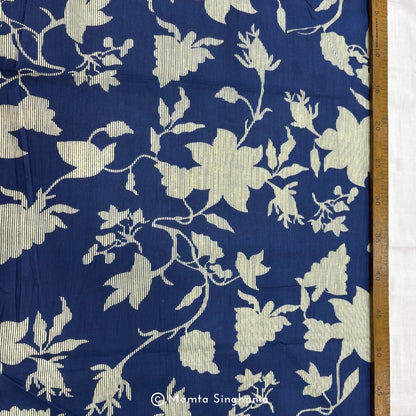 Dark Blue Floral Printed Cotton Fabric