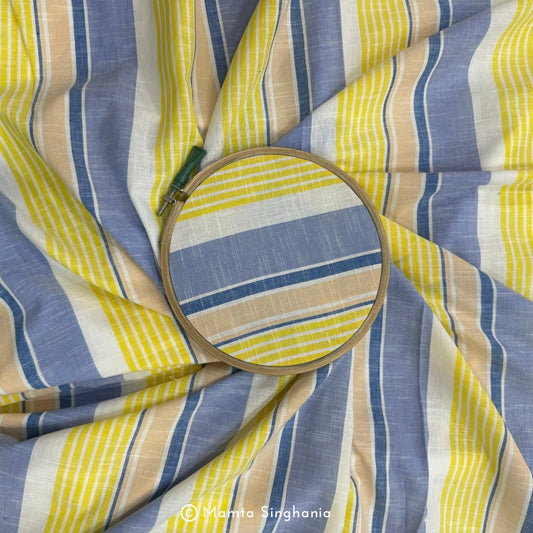 Multi Colour Stripe Handloom Khadi Cotton Fabric