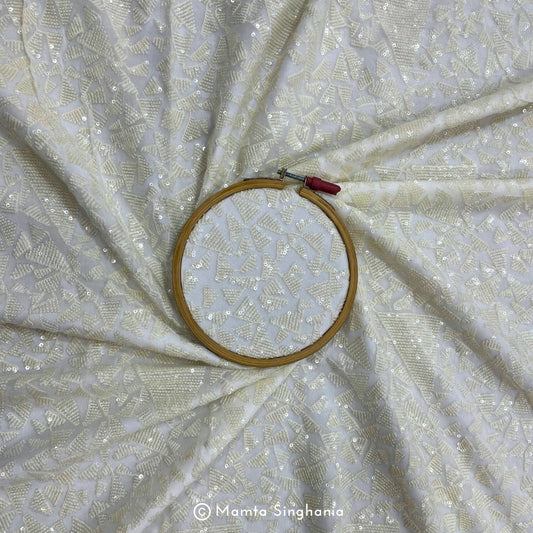 White Plain Dyeable Embroidered Georgette Fabric