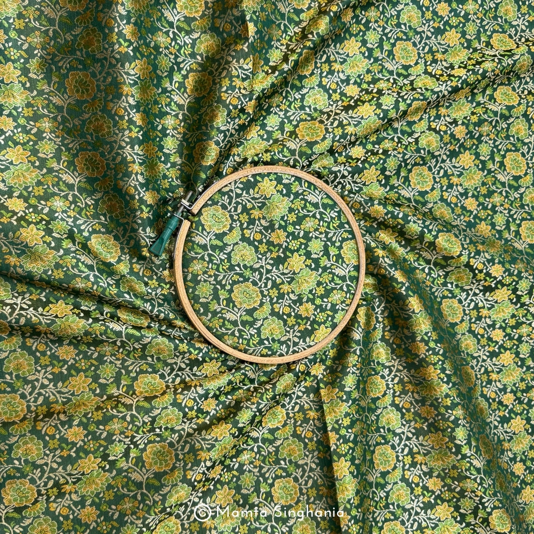 Green Floral Banarasi Brocade Katan Silk Fabric