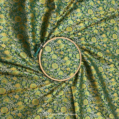 Green Floral Banarasi Brocade Katan Silk Fabric
