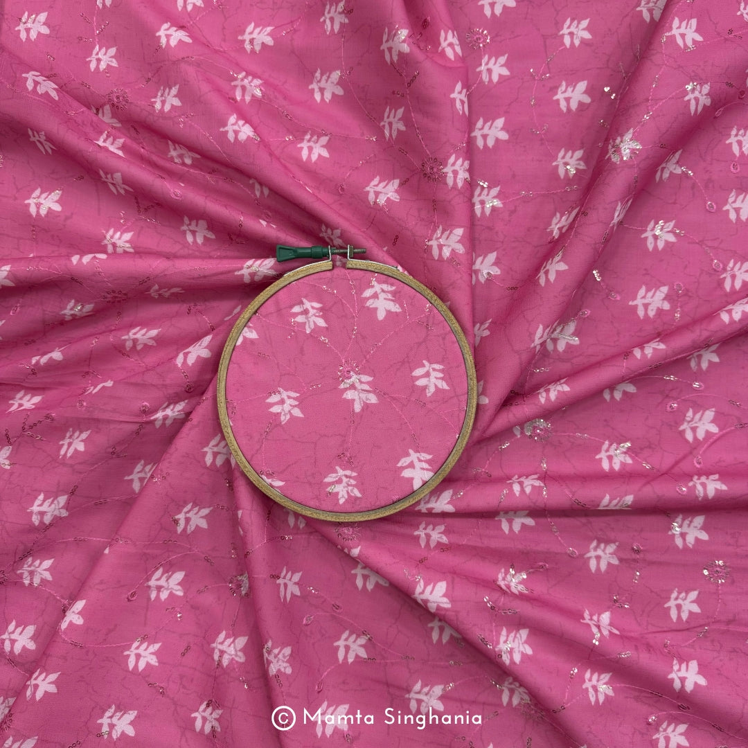Pink Embroidered Cotton Fabric