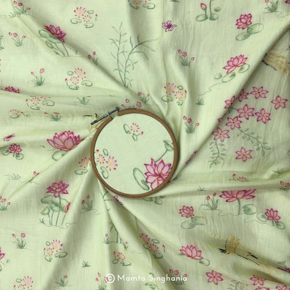 Green Floral Pichwai Printed Mul Chanderi Fabric