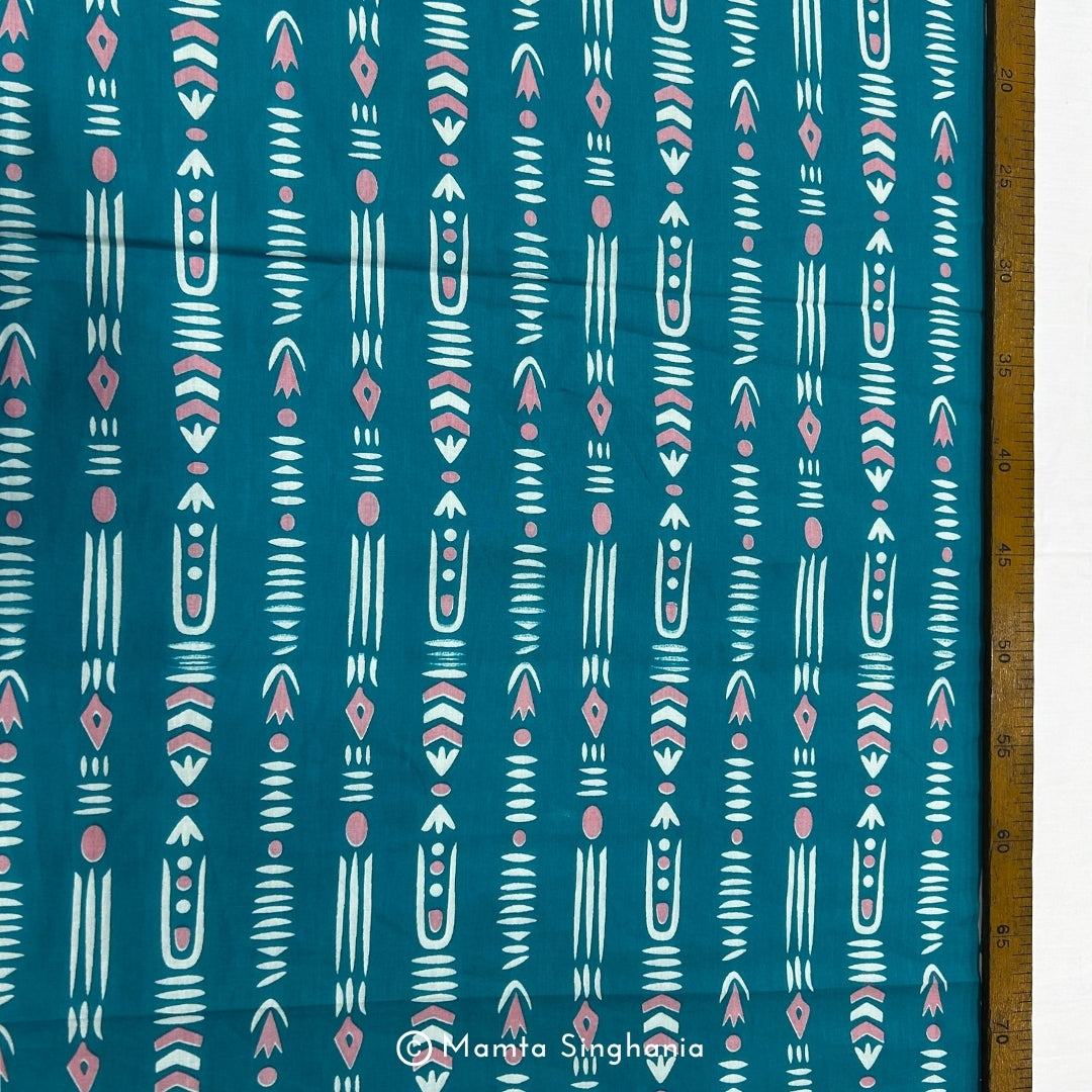 Teal Blue Abstract Printed Cotton Fabric
