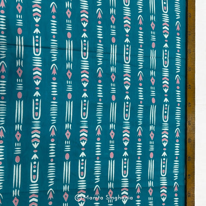 Teal Blue Abstract Printed Cotton Fabric