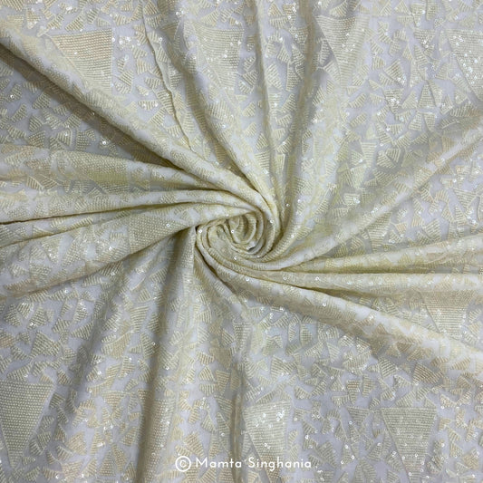 White Plain Dyeable Embroidered Georgette Fabric