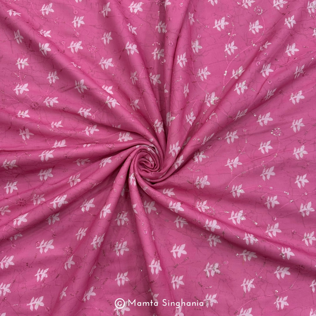 Pink Embroidered Cotton Fabric